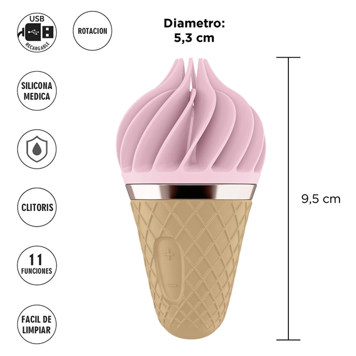  Sweet Treat Vibrador rotativo con forma de helado 11 rotaciones y carga USB