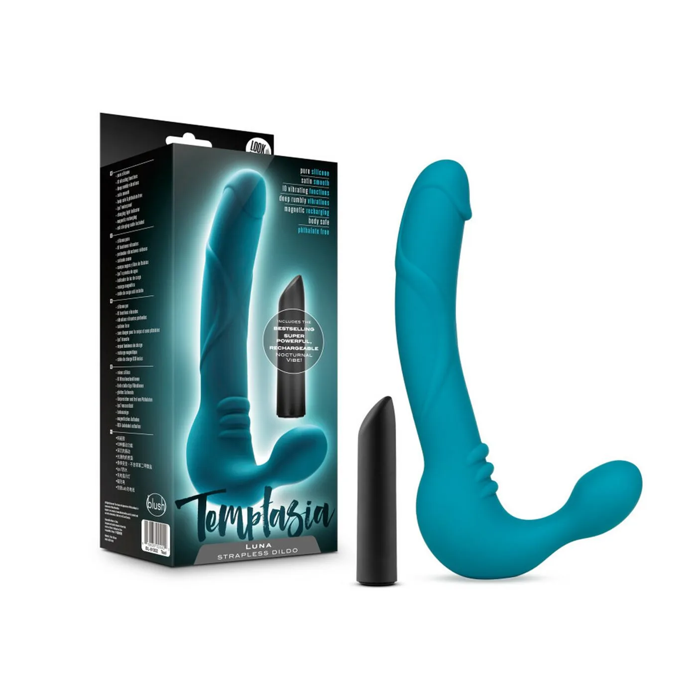 Temptasia - Luna - Strapless Silicone Dildo - Teal STRAP ON